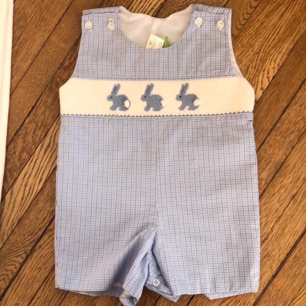 6 months boys Easter romper dressy bunnies smocked shortall